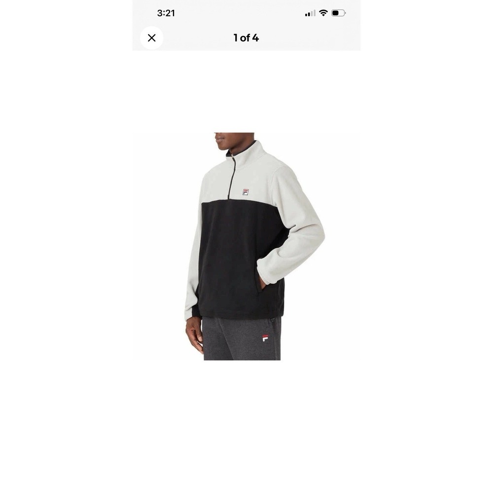 New Fila Men's Fleece Half Zip Pullover Jacket Front Pockets Black Size S